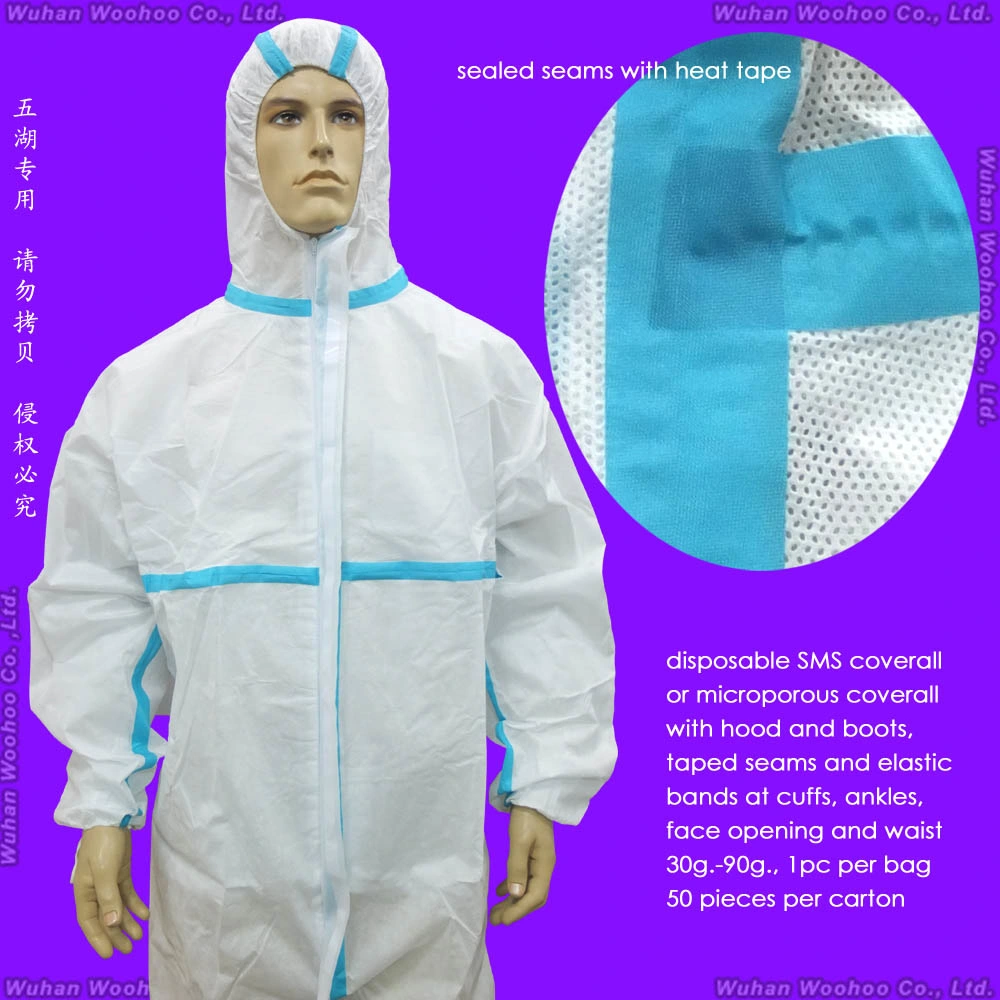 Surgical/Medical/Waterproof/Plastic/PE/Working/Safety/Clothing/SMS Nonwoven Disposable PP Protective Coverall for Hospital/Lab/Food Processing Industry Service